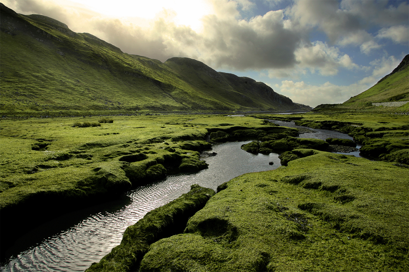Rolling mountains and misty valleys in the Scottish Highlands, Scotland