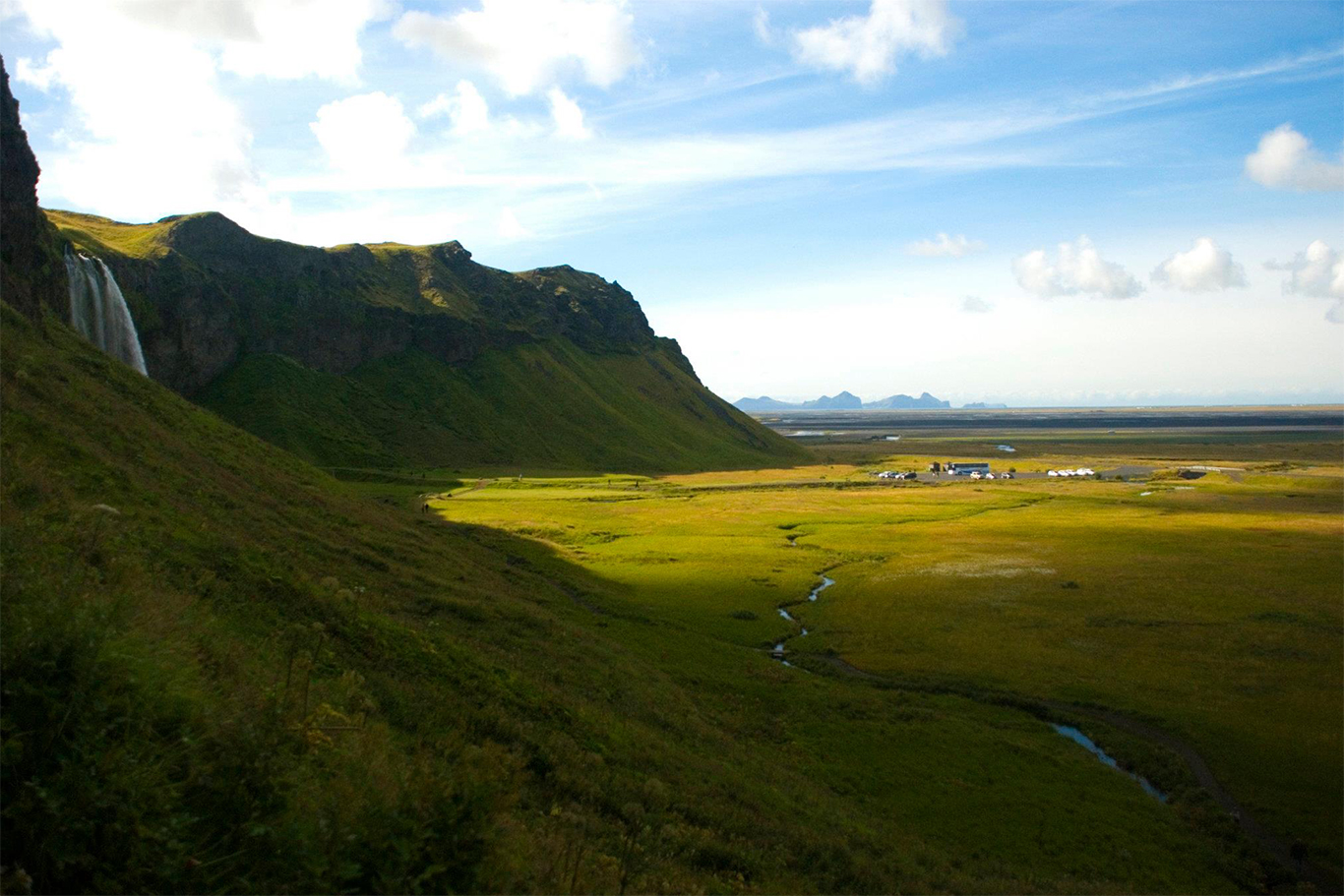Seljalandsfoss waterfall cascading over a cliff in southern Iceland