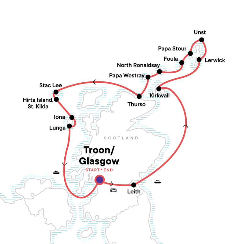 Map of the route for Expedition Through the Scottish Isles: Where Land Meets Legend